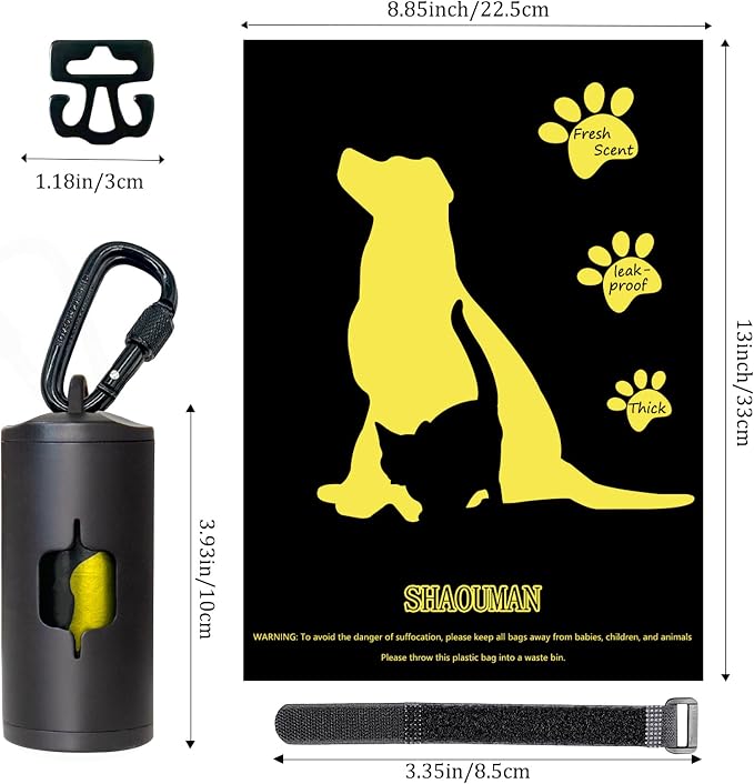 Metal Dog Poop Bag Holder 2-Pack w/Leash Clip|Durable Scratch-Resistant Aluminum|30 Bags+6 Accessories（Black） - Image 4