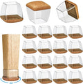 16 Pack Chair Leg Floor Protectors for Hardwood Floors, Round Rubber Furniture Sliders, 360°Felt Pad Bottom Wrapped Thickening Silicone Furniture Legs Caps Covers(Square,Clear-Brown-L) by Yarehand