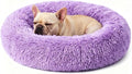 Calming Donut Dog Bed for Small Dogs, Anti-Anxiety Round Washable Plush Fluffy Faux Fur Large Cat Bed, 24 inches Fits up to 25 lbs Pets, Anti-Slip Waterproof Mute Base Purple by Homeuslynn