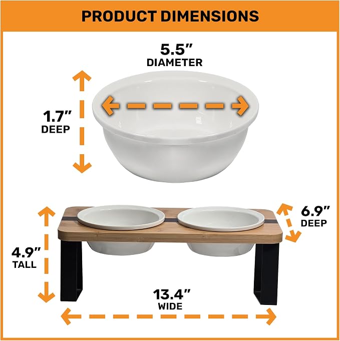 Elevated Cat Bowl Stand for Food and Water – Anti-Vomit Raised Feeding Station with Tilted Stand – Removable Round Ceramic Bowls, Anti Slip Bamboo Base, Dishes for Cats, Kitten, Small Dogs & Puppies - Image 4