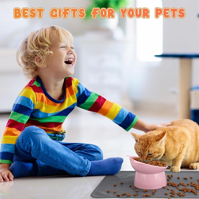 3 Pcs Elevated Cat Bowls 15° Raised Cat Bowl with Silicone Mat | Whisker Friendly Anti Vomiting Cats Dishes Pet Food and Water Bowls for Indoor Cats Kittens - Image 8