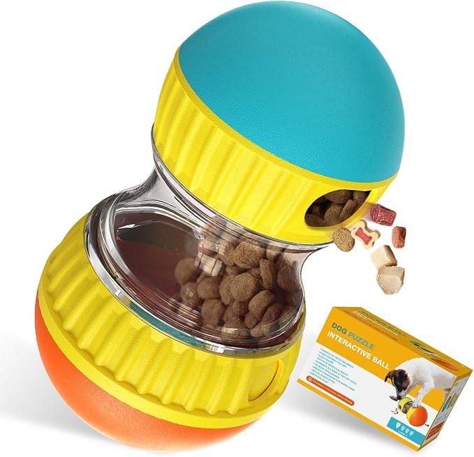 BSISUERM Dog Treat Dispensing Puzzle Toy Adjustable Food Dispenser Slow Feeder Puppy Enrichment Rolling Ball Pet Interactive Chase Toys Stimulating Game for Small Medium Dogs Gift to Keep Them Busy by BSISUERM