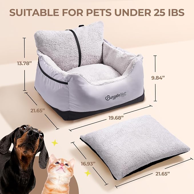 BurgeonNest Dog Car Seat for Small Dogs & Cats Under 25 lbs, Black Grey - Image 2