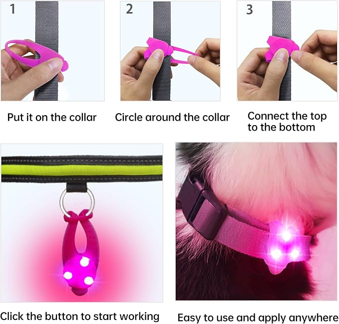 LaRoo Dog Lights for Night Walking, LED Dog Collar Lights for Nighttime, Clip On Light up Dogs Collar Walking Light (Pink) - Image 6
