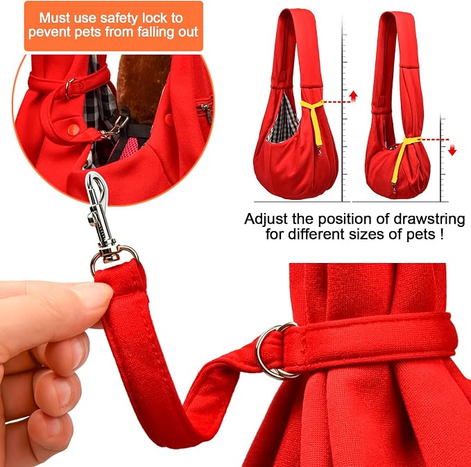 Tomkas Small Dog Cat Sling Carrier Puppy Purse Travel Wrap Soft Crossbody Pet Bag (Red, M - Zip Pocket & Classic Strap) - Image 3