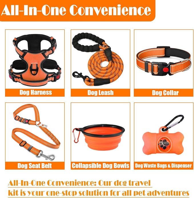 LOBEVE No Pull Dog Harness, Collar & Leash Set with Travel Accessories | Includes Dog Seat Belt, Collapsible Bowls & Poop Bag Dispenser. Ideal for Training, Walking, Hiking. Fits Small to Large Dogs - Image 2