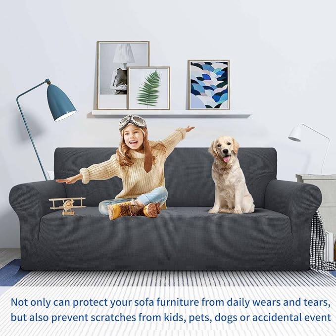 MAXIJIN Stretch Loveseat Sofa Slipcovers 1 piece Love Seat Couch Covers for 2 Cushion Couch Non Slip Sofa Cover Washable Dog Cat Proof Furniture Protector Pet Friendly (Loveseat, Gray) - Image 2