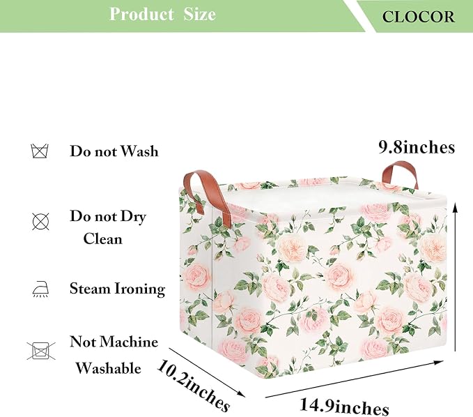 CLOCOR Rectangular Storage Basket Empty,Gift Basket,Waterproof Storage Bin with Handles,Room Decor(Watercolor Rose) - Image 6
