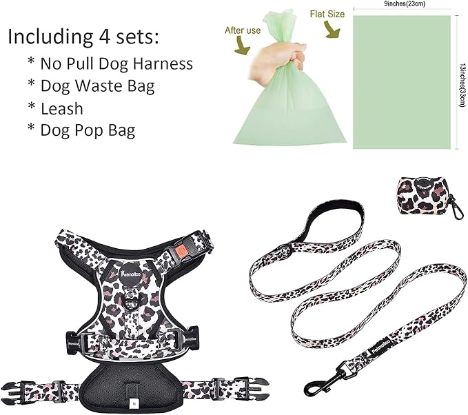 Petmolico No Pull Dog Harness, Leash & Poop Bag Holder, Small, Leopard | Reflective Vest, Easy Control Handle, Adjustable Fit, For Small Breeds & Puppies - Image 4