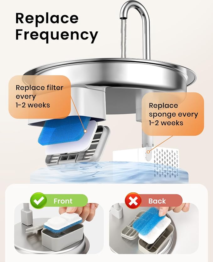 oneisall Cat Water Fountain Filters Replacement, 4 Pack for 67oz/2L Stainless Steel Fountain, Easy to Install and Clean - Image 3