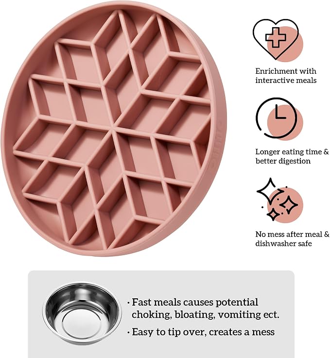 OHMO Slow Feeder Dog Bowl, 7.9" Lick Mat for Dogs, Diamond, Coral | Cat Slow Feeder Bowl, Anti Choking, Enrichment Toys, Easy Clean BPA-Free Silicone Feeding Bowl, Boredom and Anxiety Reducer - Image 6