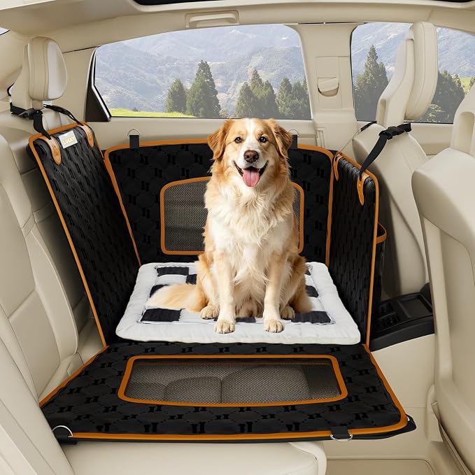 2-in-1 Dog Car Seat for Large Dogs Set with Black&White Dog Mat for Car | Sturdy Fiberglass Support,Scratch-resistant and Waterproof,Hard Bottom Extender 40%,Signature Card,Breathable Mesh Window by Unknown