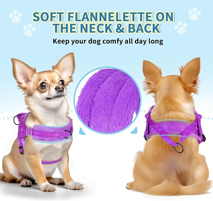 Lukovee Small Dog Harness and Leash Set, No Pull Soft Padded Vest | Both Neck & Chest Adjustable, Reflective, Puppy Harness with 4ft Lightweight Anti-Twist Dog Leash for Small Dogs (Purple, XS) - Image 5