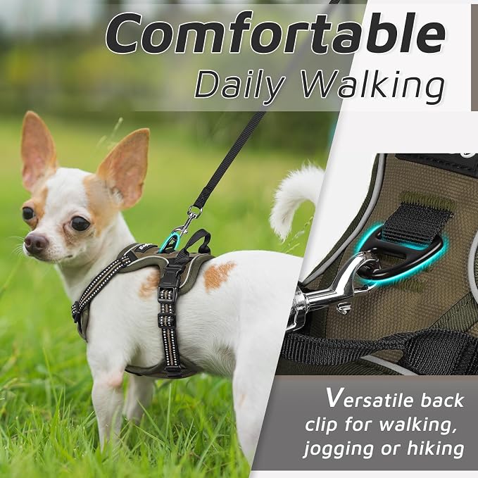 Eagloo Dog Harness for Small Dogs, No Pull Pet Vest with 2 Leash Clips | No Choke with Handle, Adjustable Comfort Fit, Reflective Strips, Easy Walking Control, Brown, X-Small - Image 4