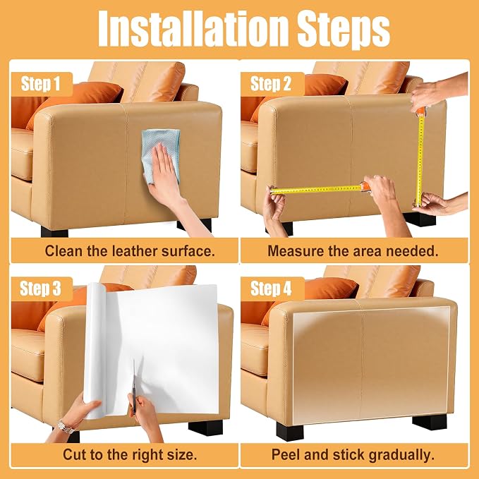 118"×11.8" Cat Scratch Furniture Protector for Leather Couch | No Pins Clear Anti Scratch Tape, Couch Protector from Cat Claws, Furniture Protectors from Cats Scratching, Easy to Remove - Image 9