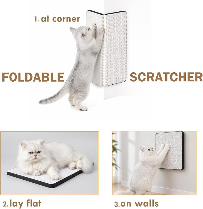 Cat Scratcher Pads, Foldable Cardboard for Corner Walls for Indoor Cats | Scratching Post 17″Lx13″Wx0.78″H (White, Medium Size) - Image 3