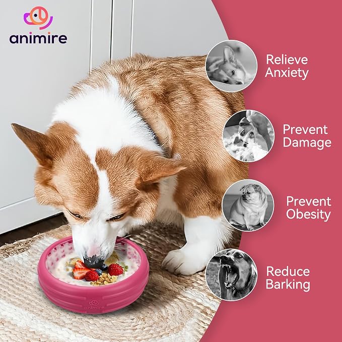 Dog Lick Bowl, Animire Freeze Lick Mat for Dogs, Non-Slip Slow Feeder Licking Bowl Enrichment Treat for Distraction Anxiety Relief, Food Grade Silicone, Dishwasher Safe(Rose,S) - Image 2