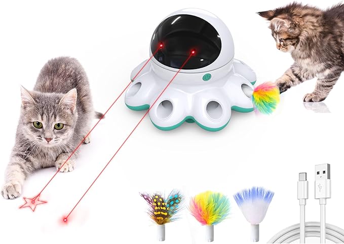ORSDA Cat Laser Toy, 2-in-1 Interactive Automatic Motion Activated Moving 8 Holes Whack A Mole Feather, USB Rechargeable Electronic Smart Sensor Kitten Toys for Indoor Exercise by ORSDA