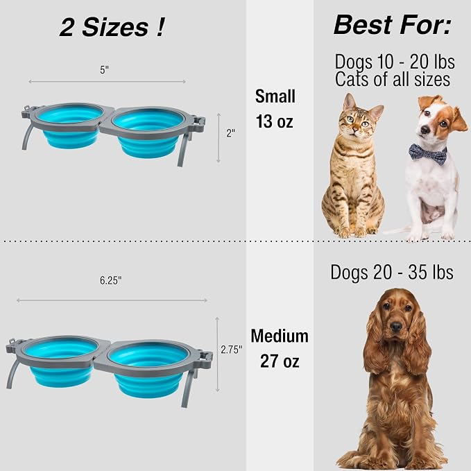 Loving Pets Bella Roma Double Diner Collapsible Dog Bowls - Silicone Dog Bowls, Foldable Bowl, Puppy Essentials & Hiking Pet Supplies Great for Home & Travel (Blue, Small) - Image 3