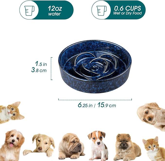 vancasso Slow Feeder Dog Bowl, 0.6 Cup Ceramic Puzzle Dish for Small Breeds | Maze Dog Food Bowl for Fast Eaters, Slow Feeding Design for Small Dogs and Cats, Promotes Healthy Eating Habits, Blue - Image 2