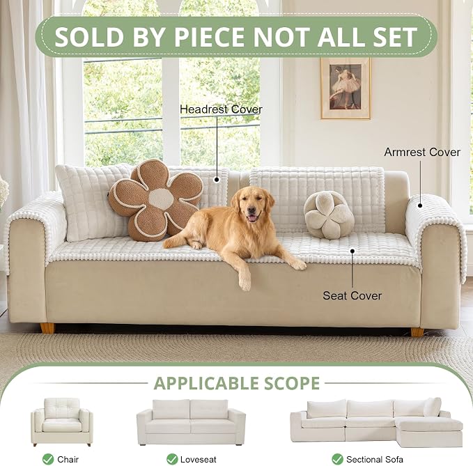 OstepDecor Couch Cover for Dogs, Washable Non Slip Sofa Cover for Pets | Soft Couch Covers for Sofa, Loveseat and Sectional, Furniture Protector Against Pet Hair & Dirt (27.6" x 70.9", Off White) - Image 4