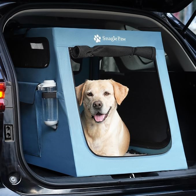 Snagle Paw Portable Dog Crate for Car Travel, Collapsible Large Dog Travel Crate with Metal Frame & 3-Door Mesh Windows, Secures in Trunk/Backseat, Soft-Sided Kennel Carrier for Medium Large Dogs-XL by SnaglePaw