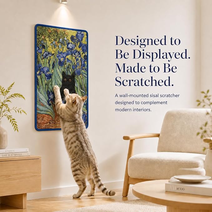 Art Sisal Cat Scratcher Mat, Cat Wall Scratchers for Indoor Cats | Wall Mounted Cat Scratcher, Natural Sisal, No-Drill Hook & Loop Setup, Floor or Wall Use, 23.6 x 15.7 Inch, Irises - Image 8