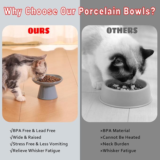 Extra Wide 6.1" Ceramic Raised Cat Food Bowl, Shallow Elevated Pet Feeder for Food Feeding, Anti Vomiting Whisker Fatigue Bowls for Cat Puppy, Blue - Image 6