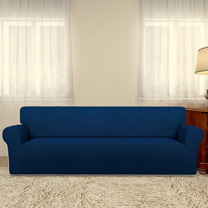 PureFit Stretch Couch Covers for Sofa 4 Seater Slipcovers Navy | 1-Piece Sofa Cover Washable Soft Couch protector, Couch Slipcover with Non Skid Foam and Elastic Bottom for Kids, Dogs - Image 2