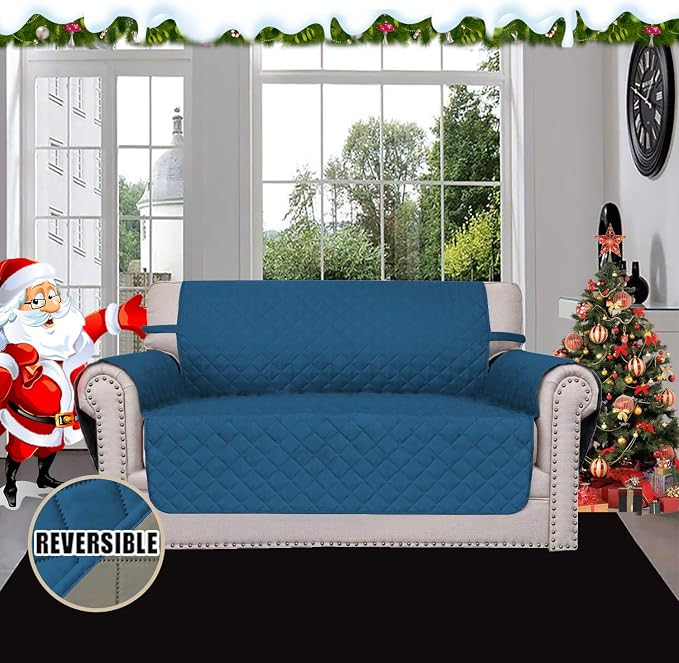Easy-Going Reversible Couch Cover, 2 Cushion Sofa, Peacockblue/Beige | Loveseat, Slipcover For Dogs, Water Resistant Furniture Mat, Living Room, Non-Slip Sofa Cover, Pet Friendly - Image 2