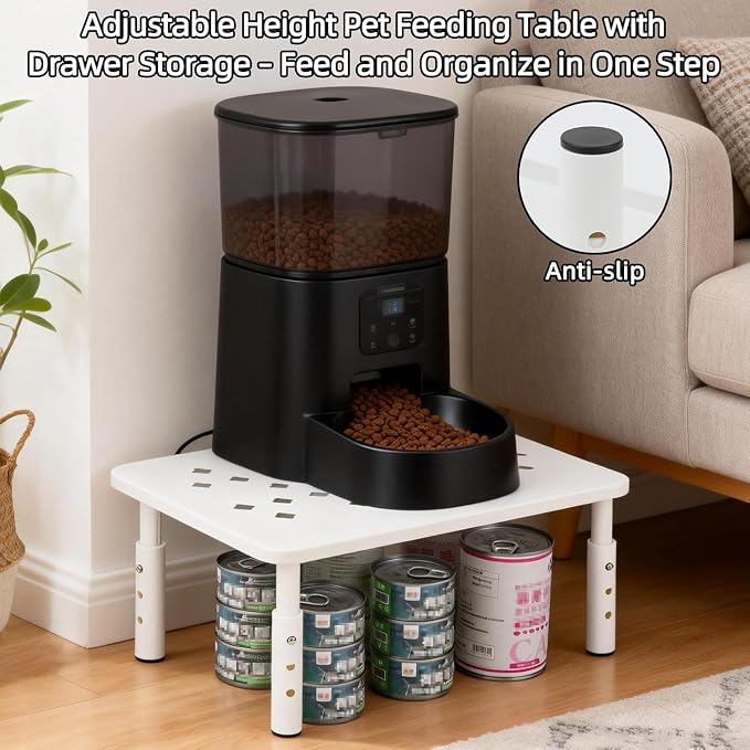 2 Pack Cat Food Stands, White Adjustable Stand for Cats & Dogs | Cat Feeder Stand, Pet Food Stand, 3 Adjustable Heights, 14.5 x 9 in Metal Stand, For Feeders & Waterers, Non-Slip Feet - Image 4