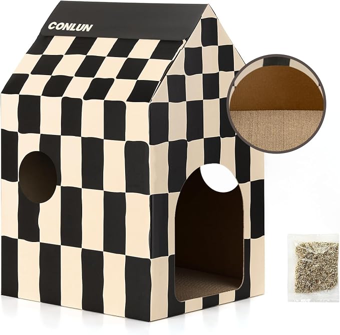 Conlun 2-Pack Cat Scratching Pad House Indoor Cave <13 lbs | 2-pack cozy caves, heavy-duty cardboard | traps messy crumbs, quick setup | ideal for multiple cats up to 13 lbs - Image 7