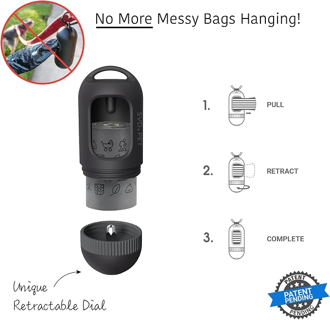 SVD.PET 2-Pack Pet Retractable Waste Bag Dispensers, Black & Columbia Blue | 2 Dog Poop Bag Holders, 60 Large Leak-proof Bags, Dog Walking Accessory - Image 2