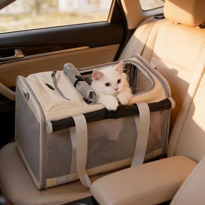 Pet Carrier Bag for Cats & Small Dogs, Airline Approved Travel Cat Carrier with Mesh Windows, Shoulder Strap & Removable Mat, Foldable Design for Home & Outdoor Trips - Image 2