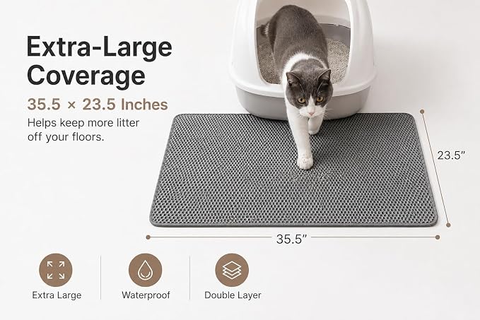 PAW BALLET Cat Litter Mat, Double-Layer Honeycomb Litter Trapping Mat, Waterproof & Non-Slip EVA Cat Litter Box Mat, Extra Large 35.5 × 23.5 Inches - Image 2
