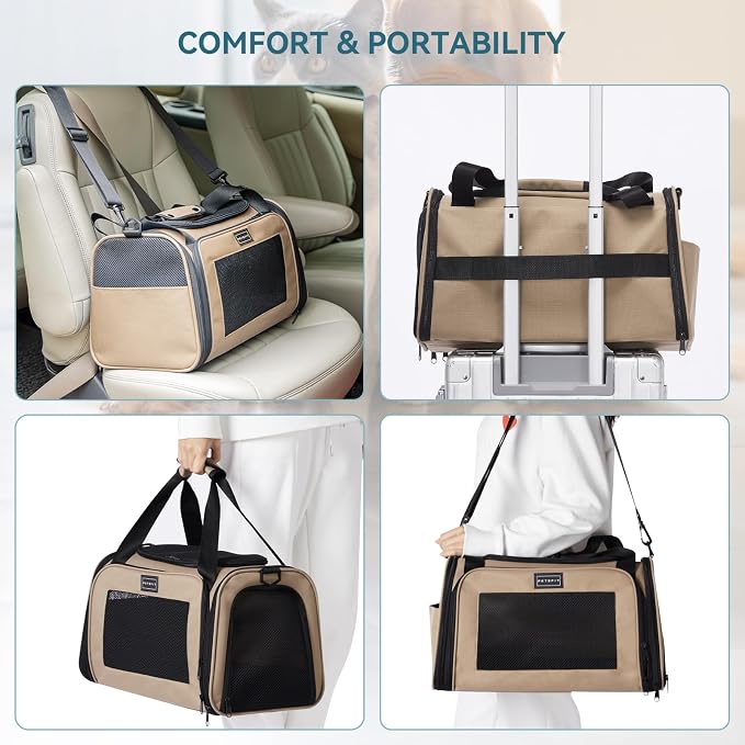 PETSFIT Pet Carrier for Cat, Small Dogs, Khaki - Image 4