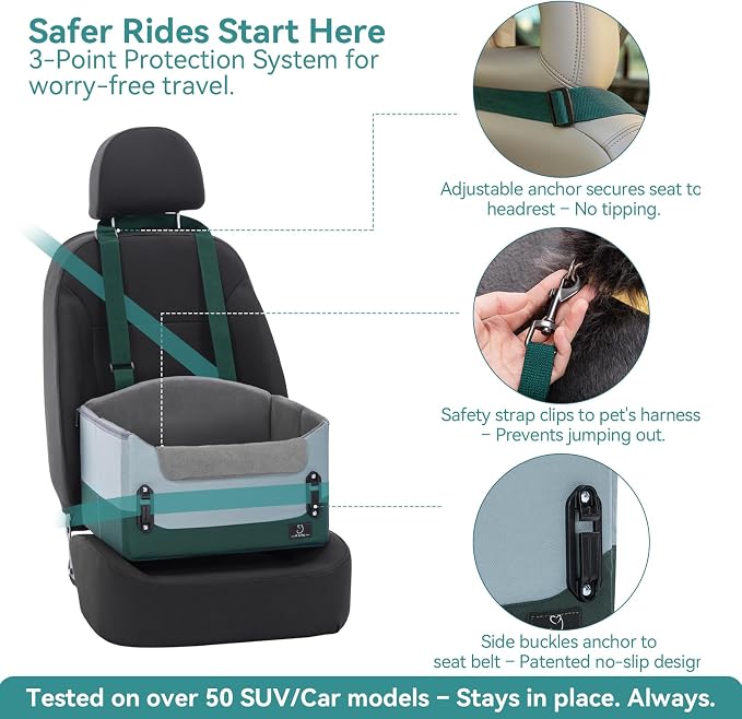 A 4 Pet Dog Booster Car Seat, Under 25 lbs, Patent Buckles | Clip-on safety leash, portable, pet travel carrier, fits most cars - Image 2