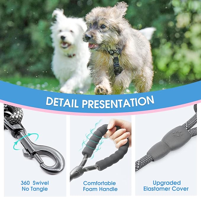 2/4/5/6 FT Dog Leash with Comfortable Padded Handle and Highly Reflective Threads for Small Medium and Large Dogs (5FT-1/3'', Black) - Image 3