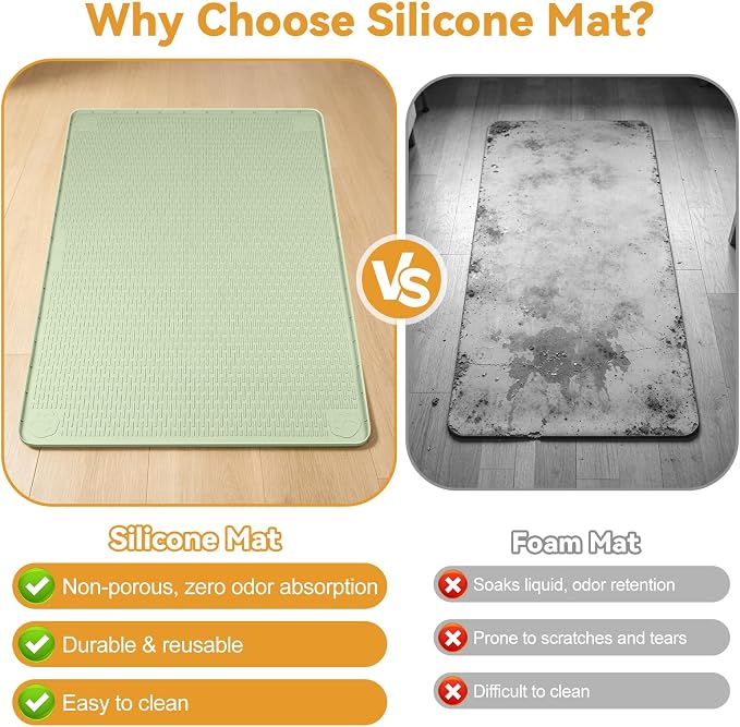 Silicone Cat Litter Mat 70"x45" Cat Mat for Litter Box, Green | Extra Large Cat Litter Trapping Mat, Non-slip, Foldable, Waterproof Pet Mat with Raised Edge, Rubber Mat for Floor - Image 3