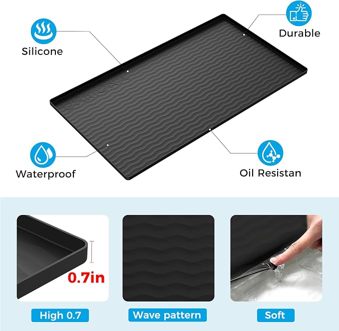 URMONA 22 x 14 in Waterproof Silicone Under Sink Mat, Cabinet Protector | Black, Under Kitchen Sink Mat, Kitchen Cabinet Liner, Bathroom Sink Protector, Pet Food Mat and Cat Litter Mat - Image 2