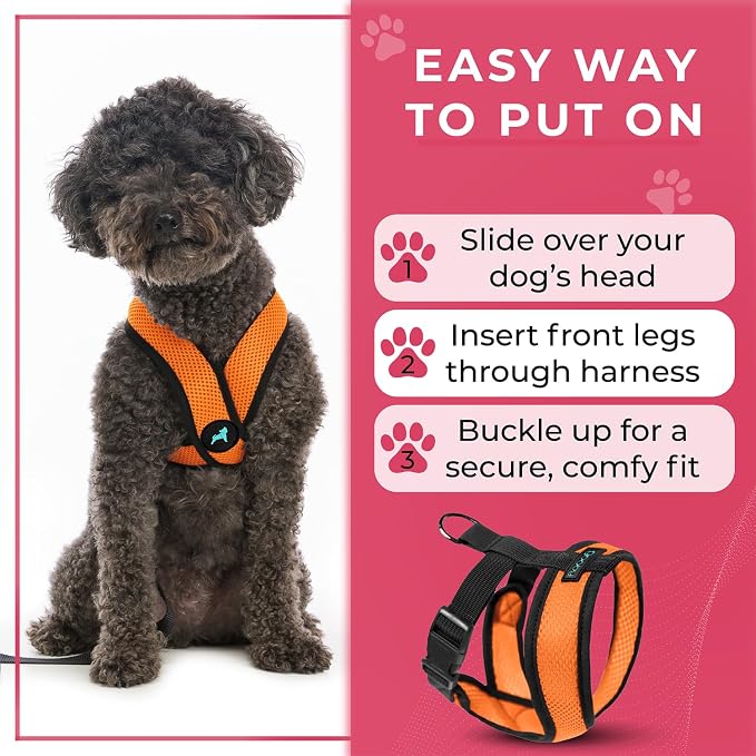 Gooby Comfort X Head-in Dog Harness, Choke-Free, Orange, Large | Patented choke-free X-frame; Secure head-in fit; Lightweight breathable mesh; Back metal D-ring; Machine washable - Image 6