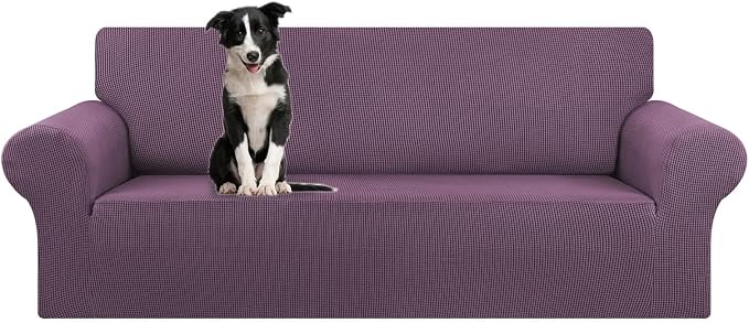 KEKUOU Stretch Oversized Couch Covers for Sofa Slipcover,Dark Purple | 1-Piece Washable Sofa Cover (94"-110") 4-Seater Furniture Protector, Soft Jacquard Non-Slip Elastic Bottom for Dogs & Kids by KEKUOU