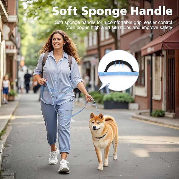 8.5ft Hands Free Dog Leash Adjustable for Medium Dogs, Blue | Versatile Handheld Crossbody Waist Lead with 3 Rings, Easy Adjust for Running Jogging Walking, Sponge Handle - Image 6