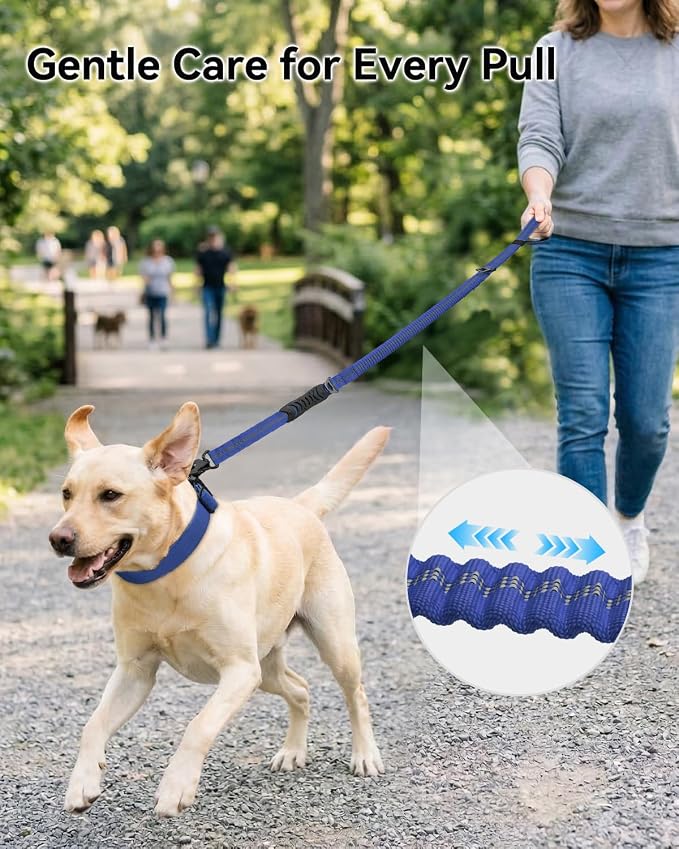 Joytale Tactical Bungee Dog Leash, Shock Absorbing No Pull, Navy Blue | For Large Dogs That Pull, 2 Padded Handles for Control, Car Seatbelt Clip, Reflective for Night Safety, Metal Frog Clip - Image 3