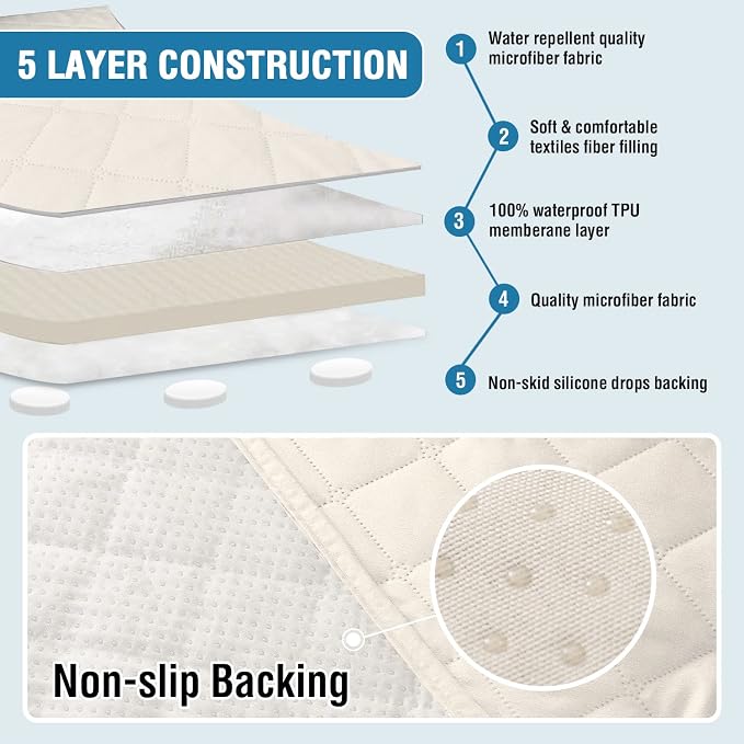 H.VERSAILTEX Couch Cover for Dogs Washable 100% Waterproof Sofa Cushion Cover Dog Bed Cover Non-Slip Pet Blanket for Sofa Cushion Protector, 35"x62", Ivory - Image 5