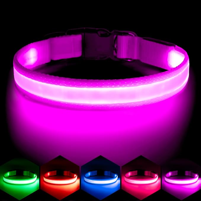 VIZPET LED Dog Collar, Light up Dog Collar Adjustable Safety Glowing Collar | USB Rechargeable Super Bright Light Collars for Dogs (Purple, Large[18.89-23.62 inch/48-60cm]) by VIZPET