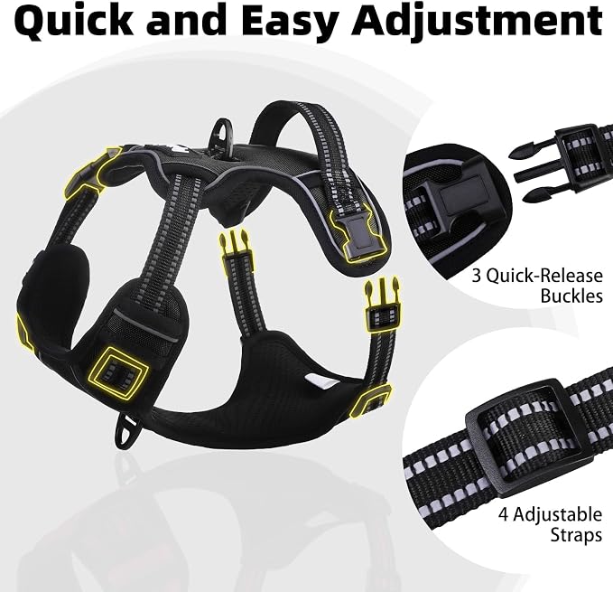 PUPTECK No Pull Dog Harness for Large, Adjustable Reflective Dog Harness with Handle Easy Control, Comfortable Soft Padded Pet Vest Harness for Large Dogs, Black L - Image 5