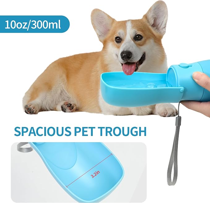 Portable Dog Water Bottle 10oz Blue | Foldable pet water dispenser, food grade plastic, ease to use for outdoor walking, hiking, travel - Image 5