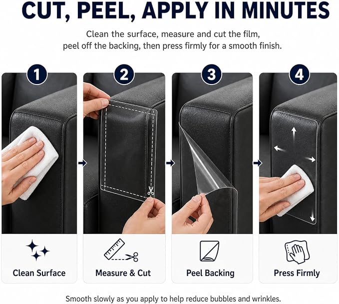 Cat Scratch Furniture Protector for Leather Couch, Clear Self Adhesive Cat Scratch Tape, Removable No Residue Couch Protector from Cats for Sofa Corners, Walls, Doors, 197 x 11.8 in - Image 6