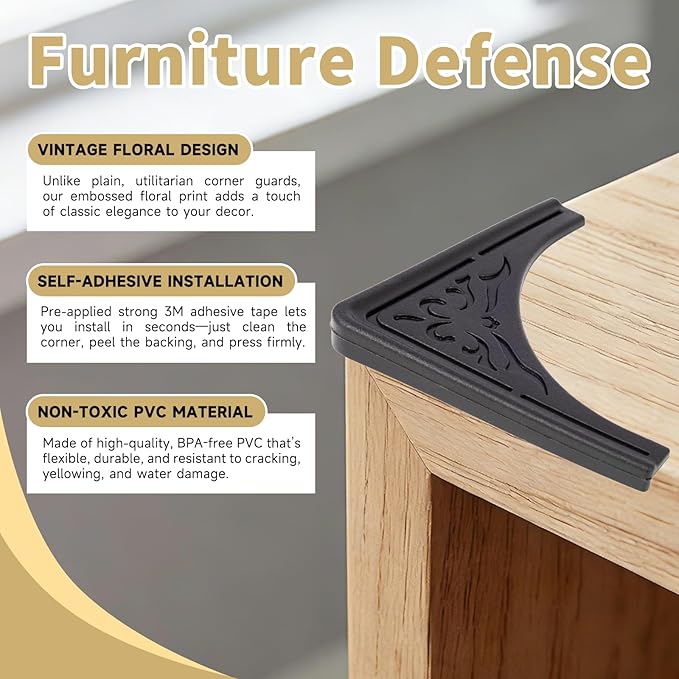 4 Pcs Safety Soft Corner Protectors Guards,Table Corner Protectors Proof Corners and Edge Protectors for Furniture Bookcases Drawers (Soft Black) - Image 4
